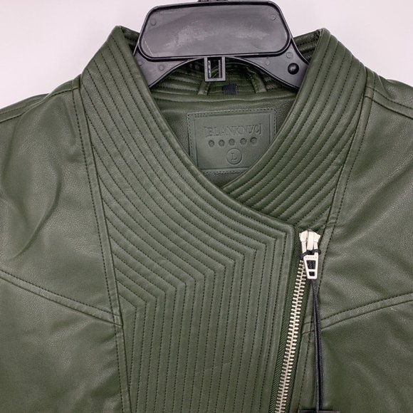 Blank NYC Jacket Green Faux Leather Moto Zip Forever And A Day - Picture 5 of 12